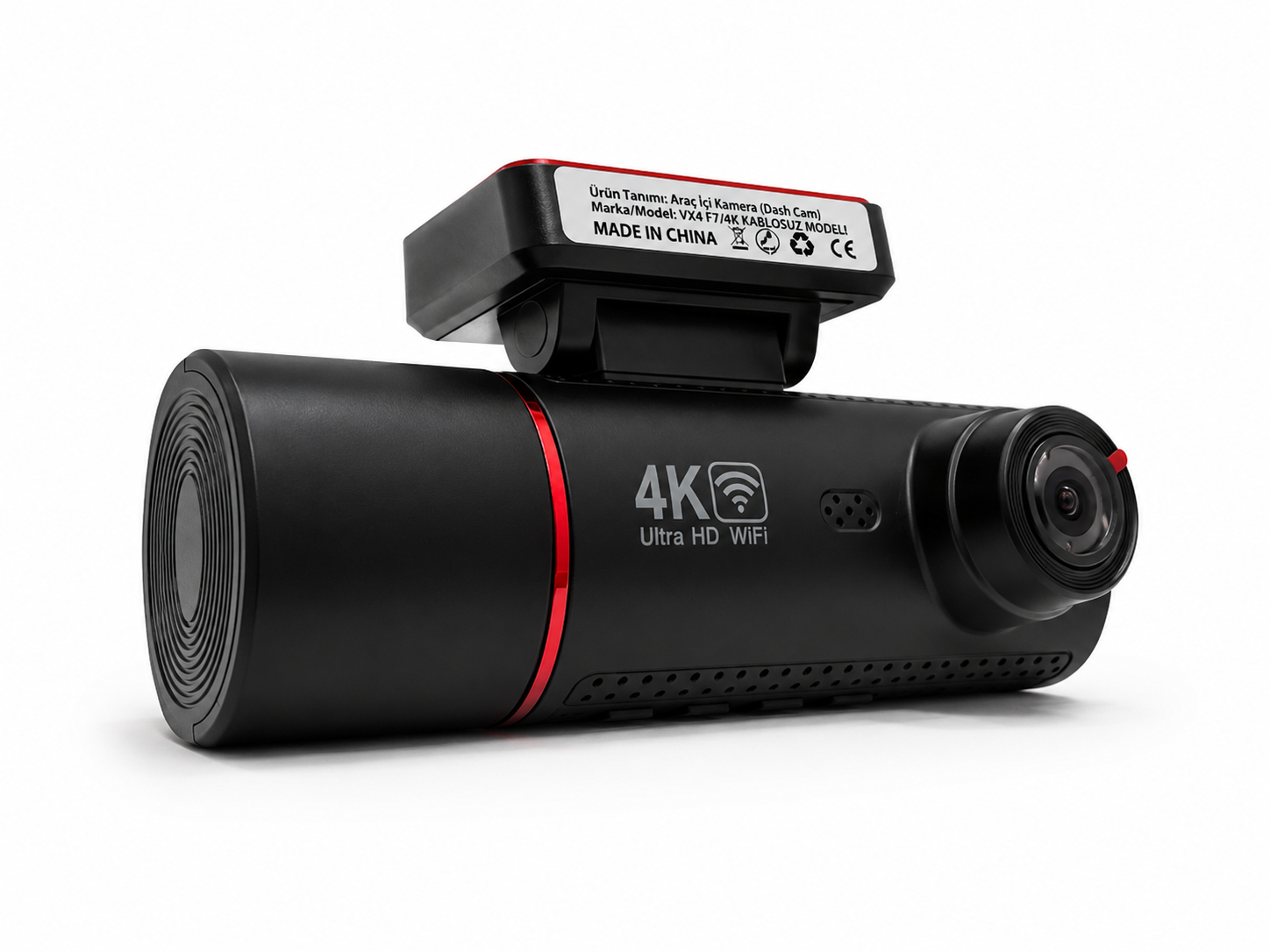 APOLLON VX5 ön kamerası açılı görünümde; silindirik gövde, lens ve ön cam aparatı