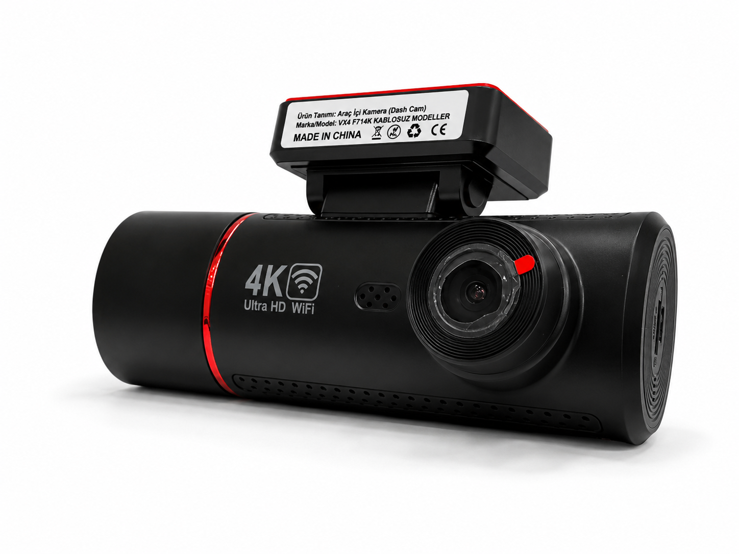 APOLLON VX5 ön kamerası üçte bir görünümde; koruyucu filmiyle lens ve aparat etiketi